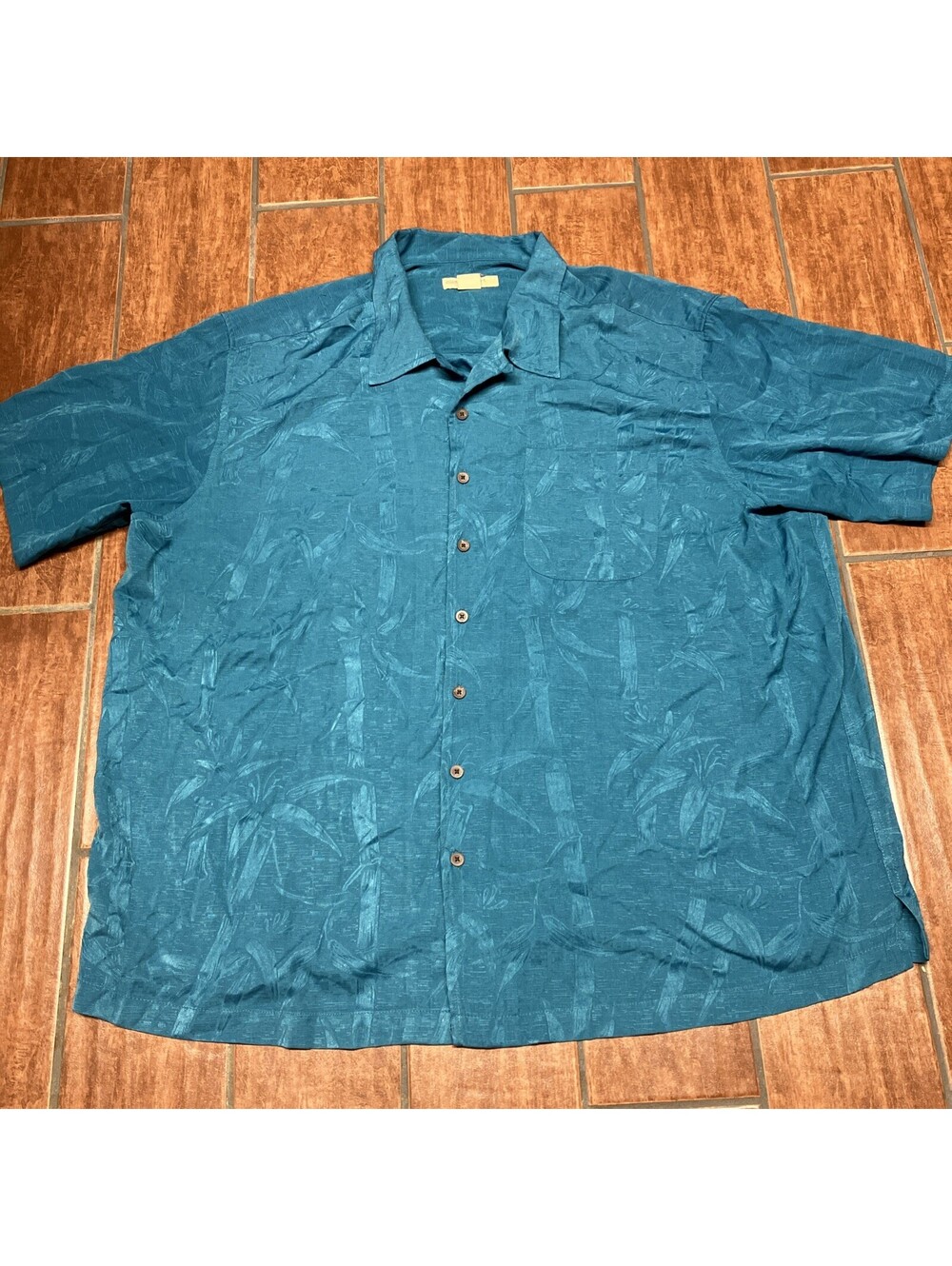 Island Passport Men's 2XLT Textured Poly Hawaiian Aloha Shirt Teal Shimmers